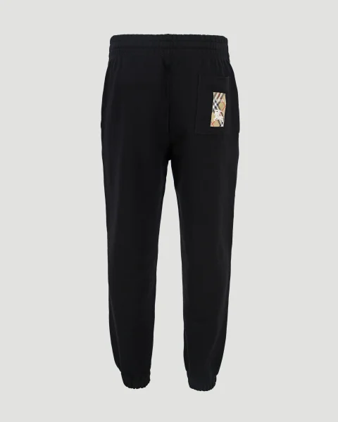 Check-Logo Patch Cotton Track Pants in Black — снимка 2