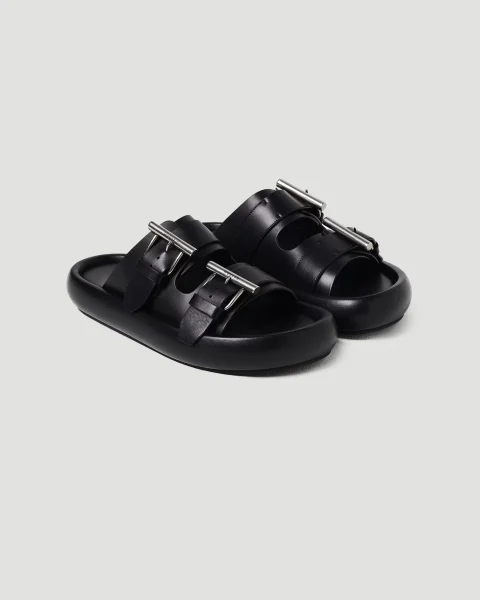 Black Leather Slides with Buckle — снимка 2