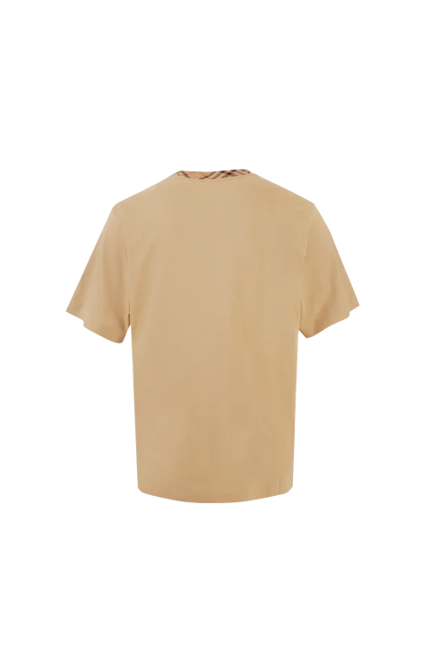 Check Trim Cotton T-Shirt in Beige — снимка 2