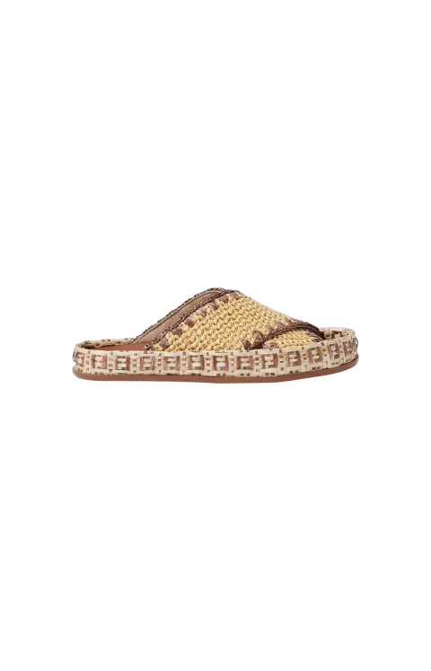Beige Raffia-Effect Material Slides