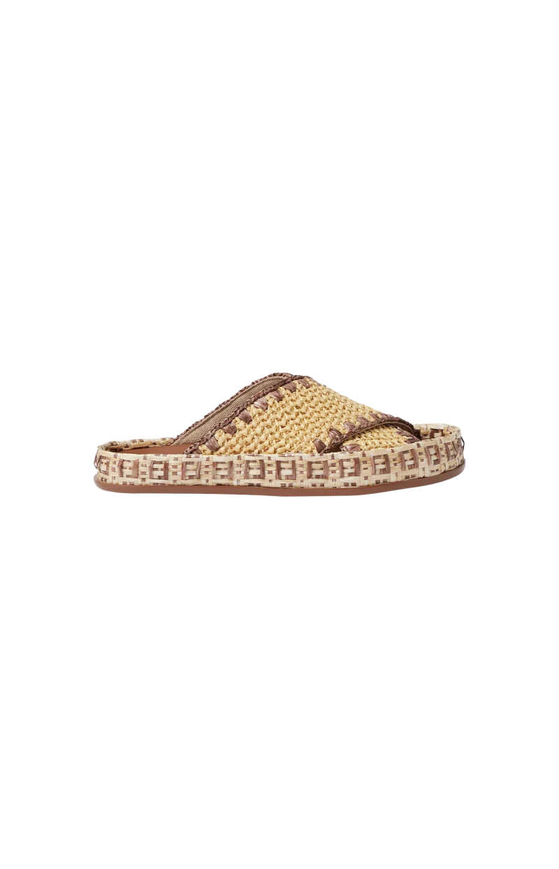 Beige Raffia-Effect Material Slides