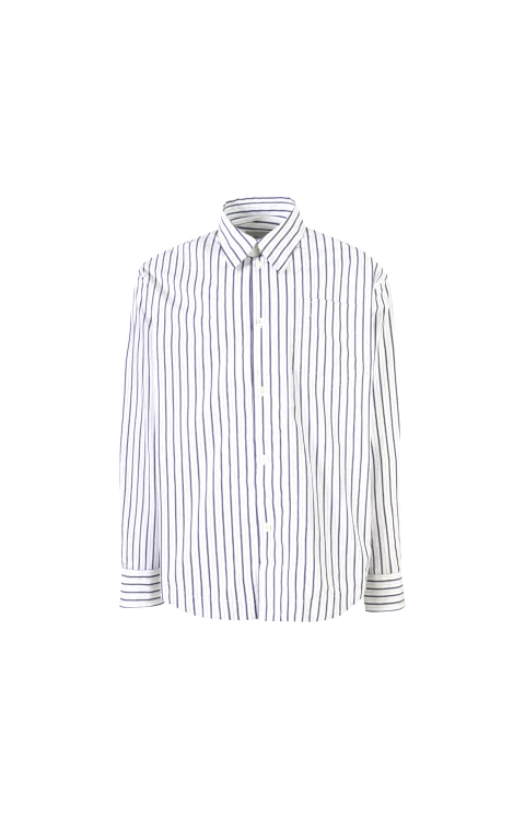 Long Sleeve Shirt in Cotton Popline with Double Stripes