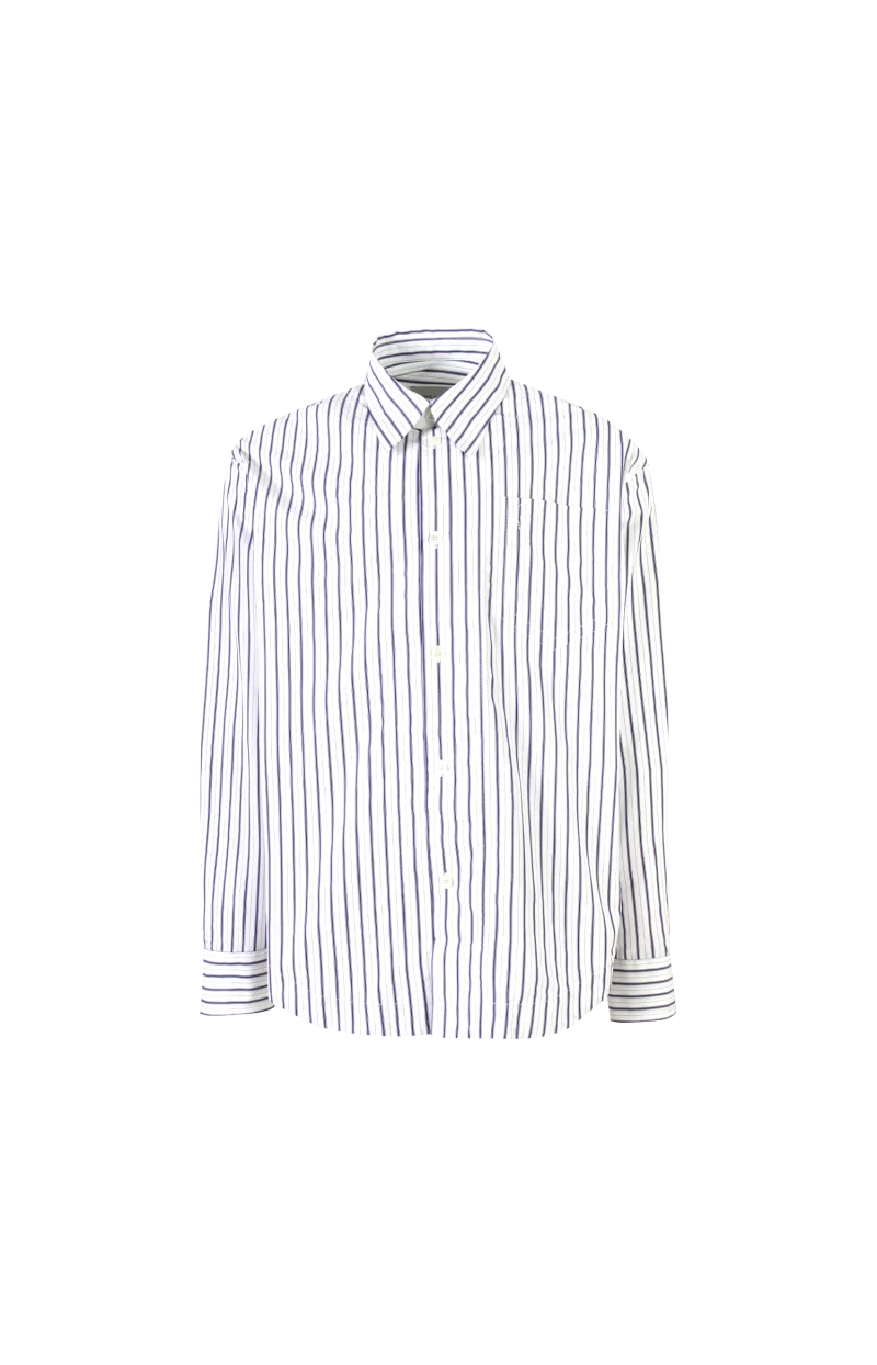 Long Sleeve Shirt in Cotton Popline with Double Stripes