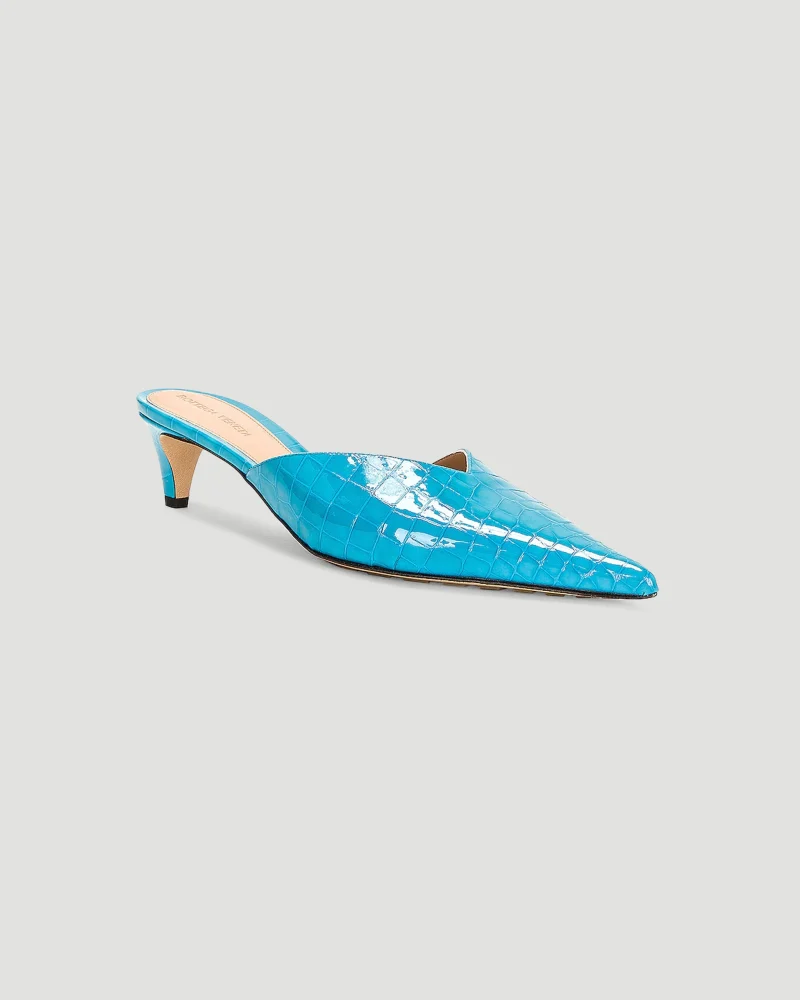 Punta Croc-Effect Leather Mules in Pool — снимка 3