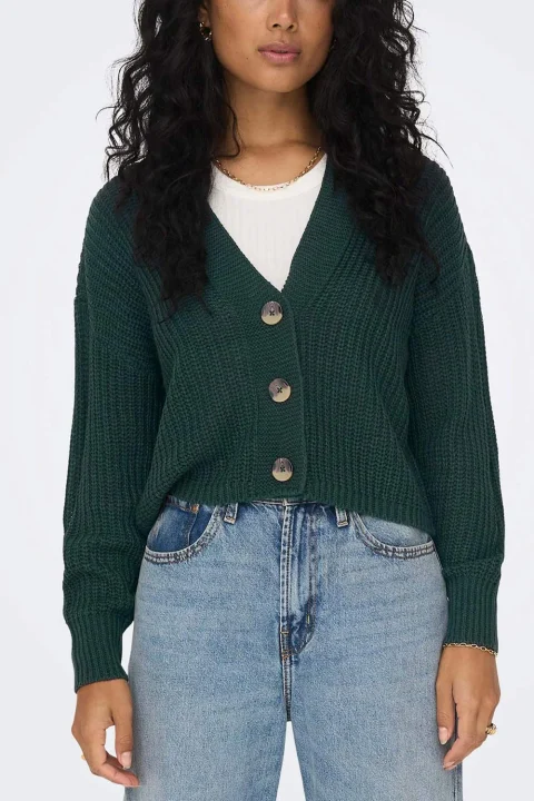 Жилетка Onlcarol Nice L/S Knt 15211521 19-4906 TCX green gables — снимка 2