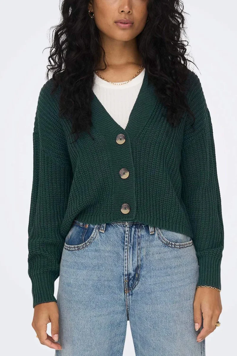 Жилетка Onlcarol Nice L/S Knt 15211521 19-4906 TCX green gables — снимка 2