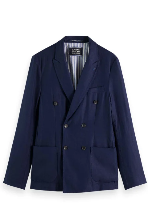 Сако Linen Blend Herringbone Double Breasted 175420 SC7007 navy blue