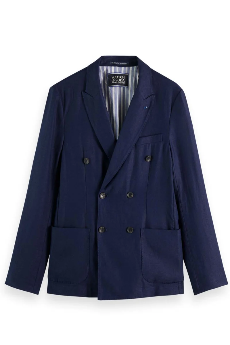 Сако Linen Blend Herringbone Double Breasted 175420 SC7007 navy blue