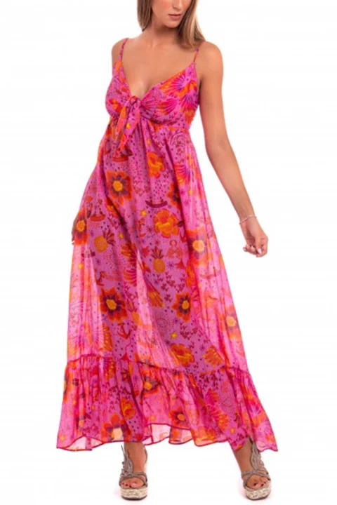 Dress Long Empire Dress Apache Print PC175A-028 pink — снимка 2