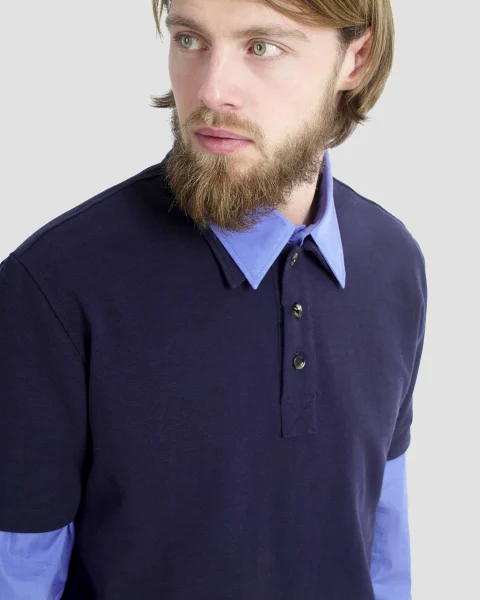 Cotton Polo Shirt in Navy — снимка 3