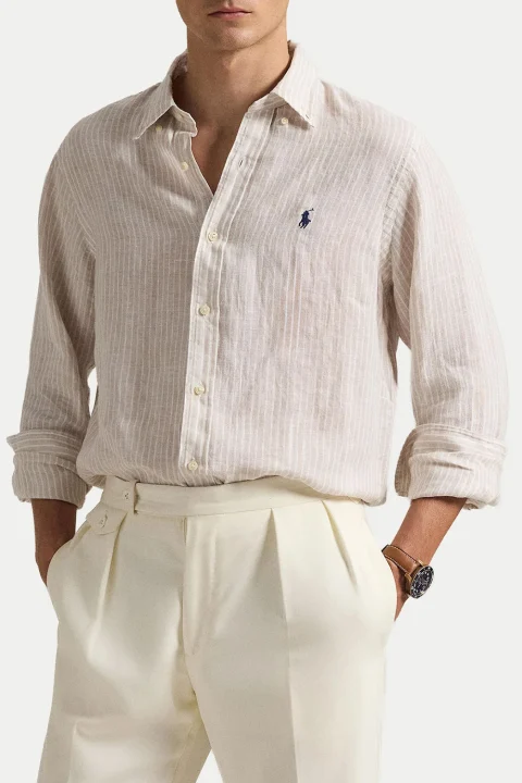 Риза Yd Linen V1-Wvn 710B15594006 250 beige/khaki — снимка 2