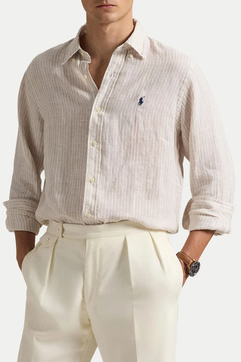 Риза Yd Linen V1-Wvn 710B15594006 250 beige/khaki — снимка 2