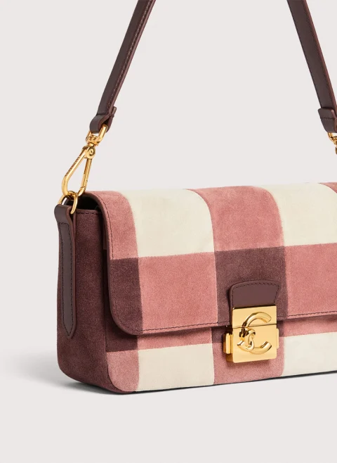 Велурена чанта Coccinelle C-Me Lock Multi Winter Rose Berry — снимка 3