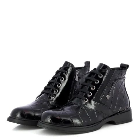 Дамски Равни Боти CARLO FABIANI – 030-589-3968 BLACK CROCO PATENT — снимка 3