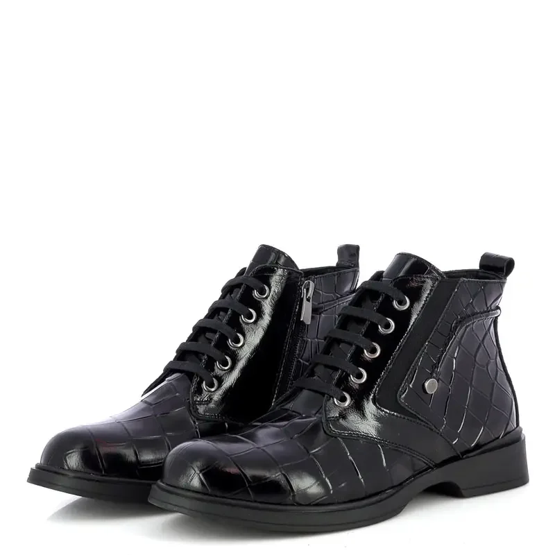 Дамски Равни Боти CARLO FABIANI – 030-589-3968 BLACK CROCO PATENT — снимка 3