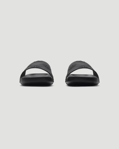 Embossed Check Dive Slides in Black — снимка 2