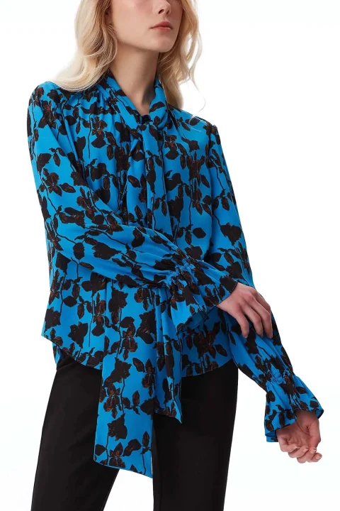 Blouse Dvf Tina Top DVFBL3Q006MFSSB B2371 midnight forest small sea blue
