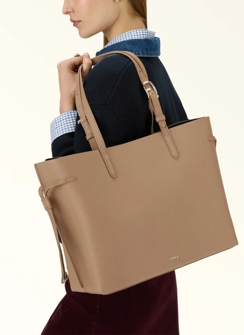 Кожена 'Tote' чанта Furla Ava Toffee Nero — снимка 6