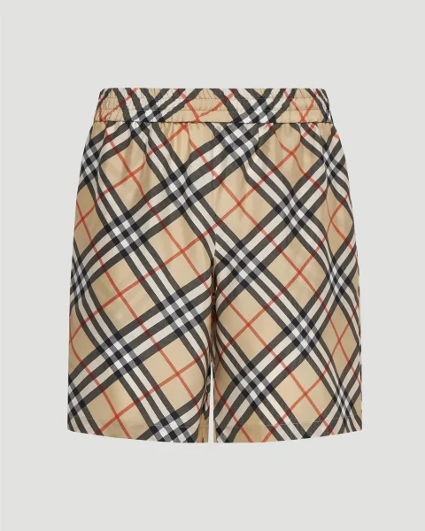 Check Silk Shorts in Sand