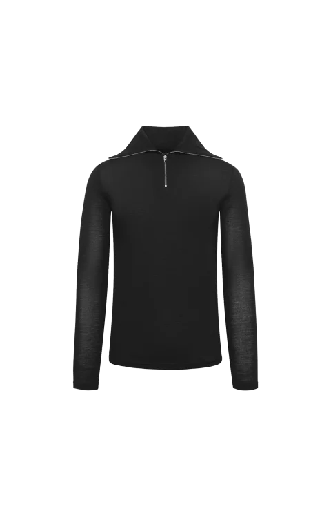 Zip Up High Neck Long Sleeve T-Shirt
