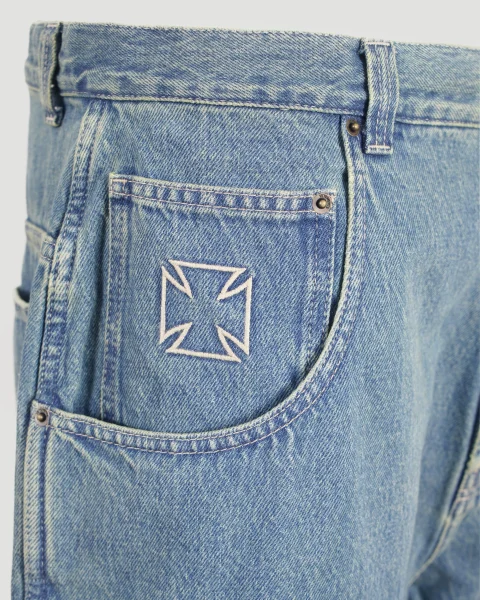 Biker Cross Hip-Hop Denim Shorts in Blue — снимка 3