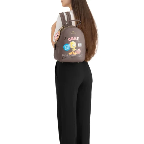 Дамска кафява раница Amy Looney Tunes Braccialini — снимка 8