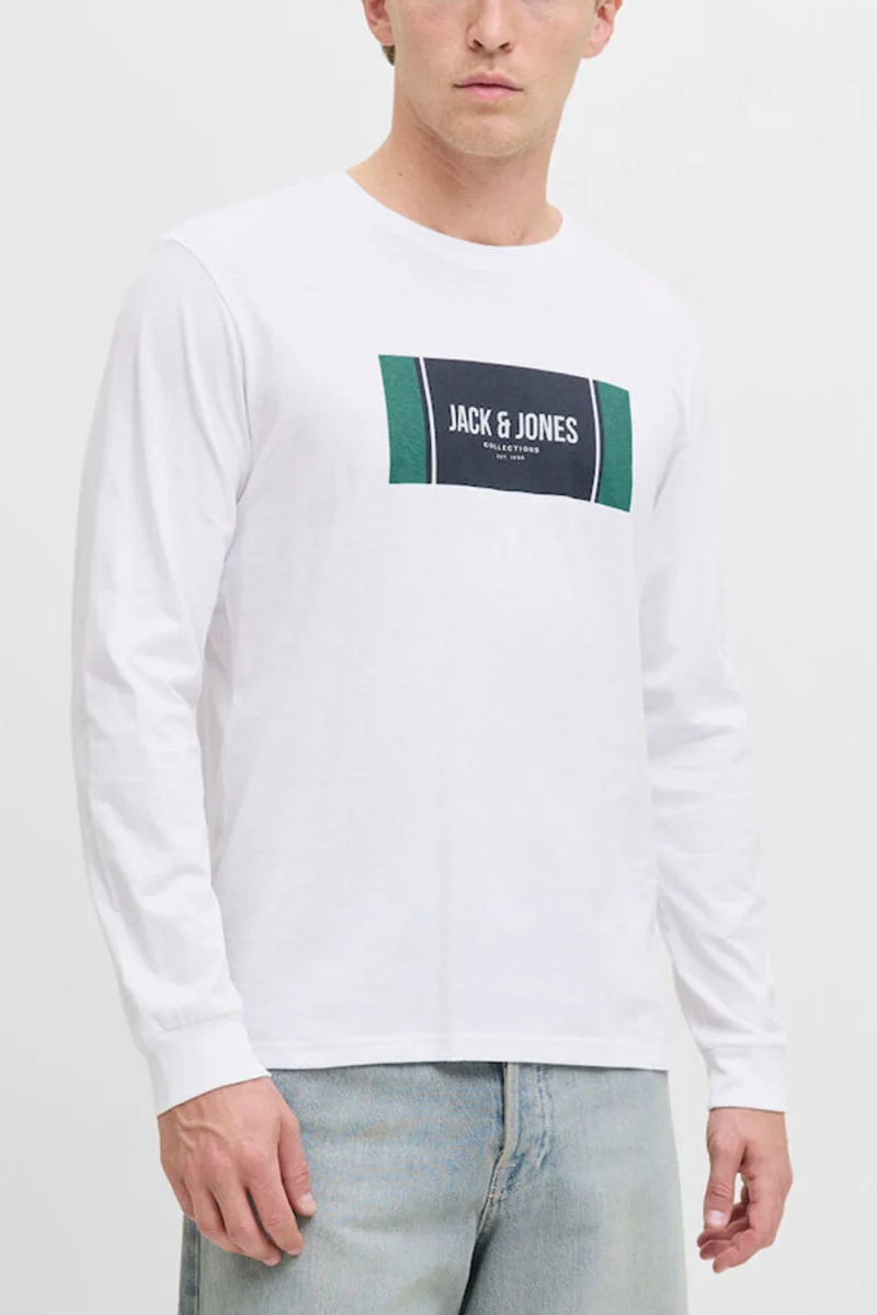 Блуза Jjhayato Tee Ls Crew Neck Bts 12282290 C-N100 white — снимка 2