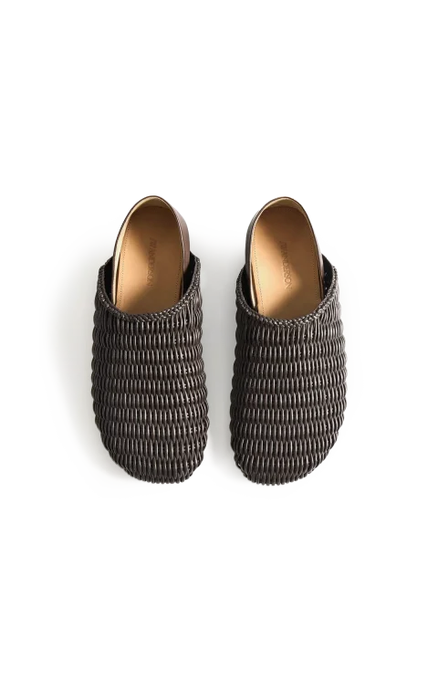 Slipper Mules in Chocolate Brown Woven Leather — снимка 3