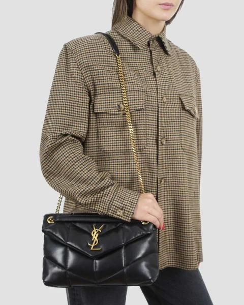Puffer Medium in Black Lambskin with Bronze-Tone Hardware — снимка 3