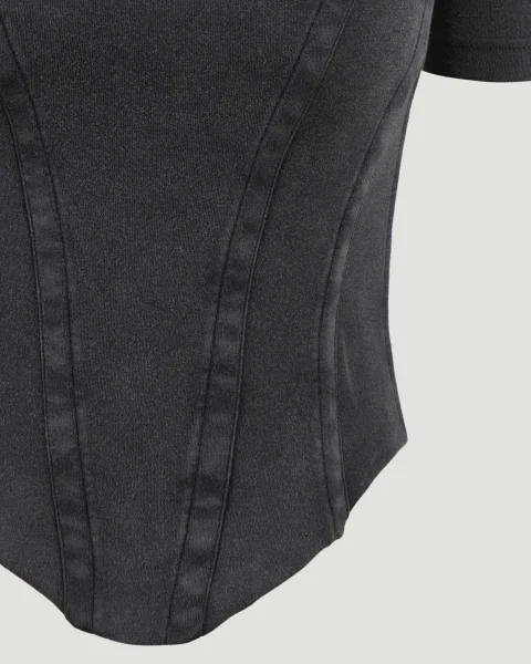 Corseted T-Shirt in Black — снимка 3