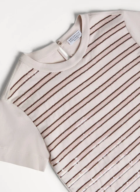 Тишърт с раиран мотив Brunello Cucinelli Kids 8-10 — снимка 3