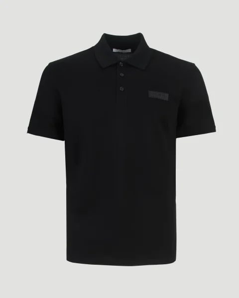 Polo in Black Cotton with Givenchy Paris Gros Grain