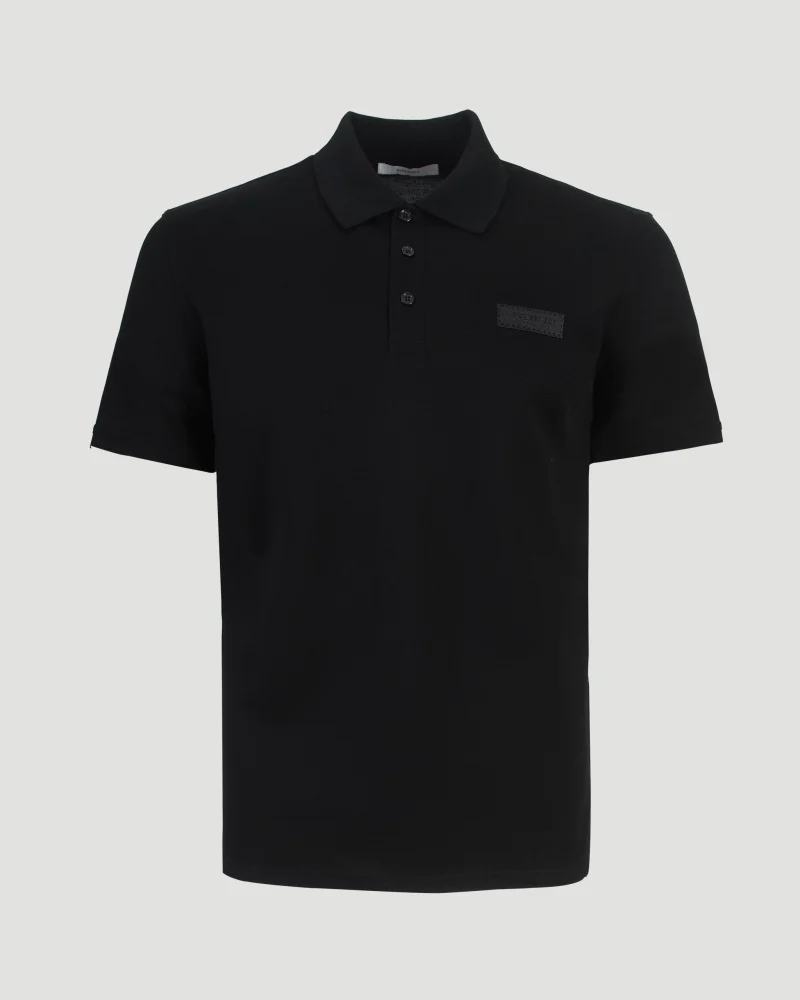 Polo in Black Cotton with Givenchy Paris Gros Grain