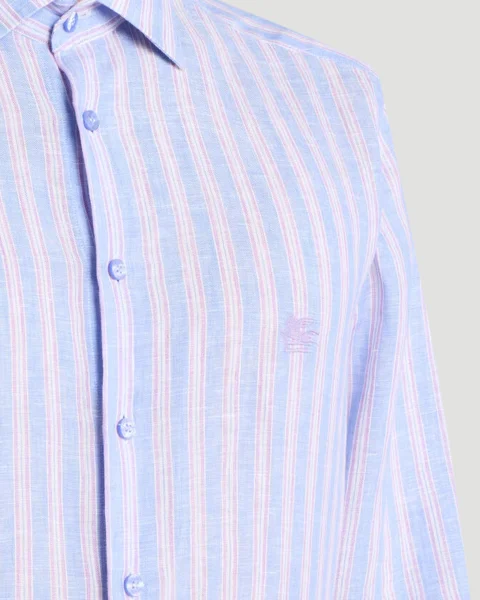 Striped Linen Shirt with Pegaso Embroidery — снимка 2