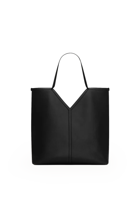 Y Thin Tote in Black Leather
