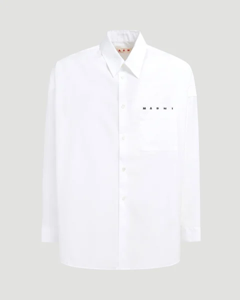 White Poplin Shirt with Logo