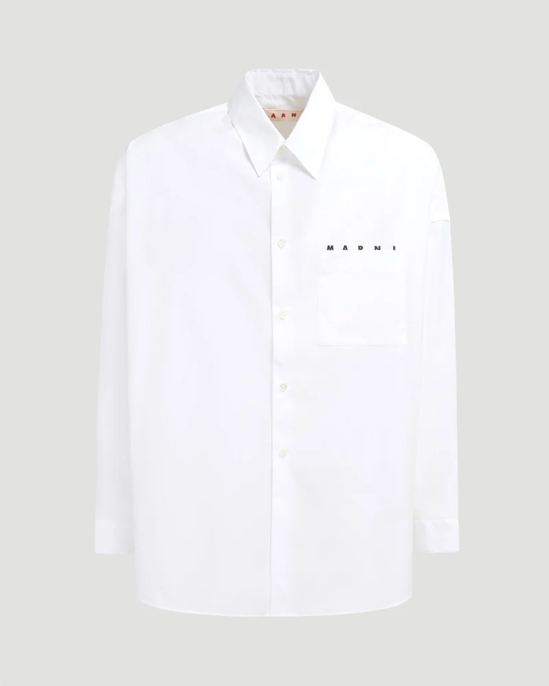 White Poplin Shirt with Logo