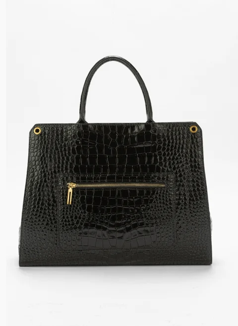 Кожена чанта 'Croc-effect' Visona Ornella — снимка 3