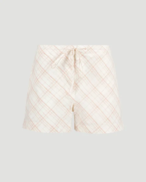 Check Cotton Pyjama Shorts in Dusky Rose