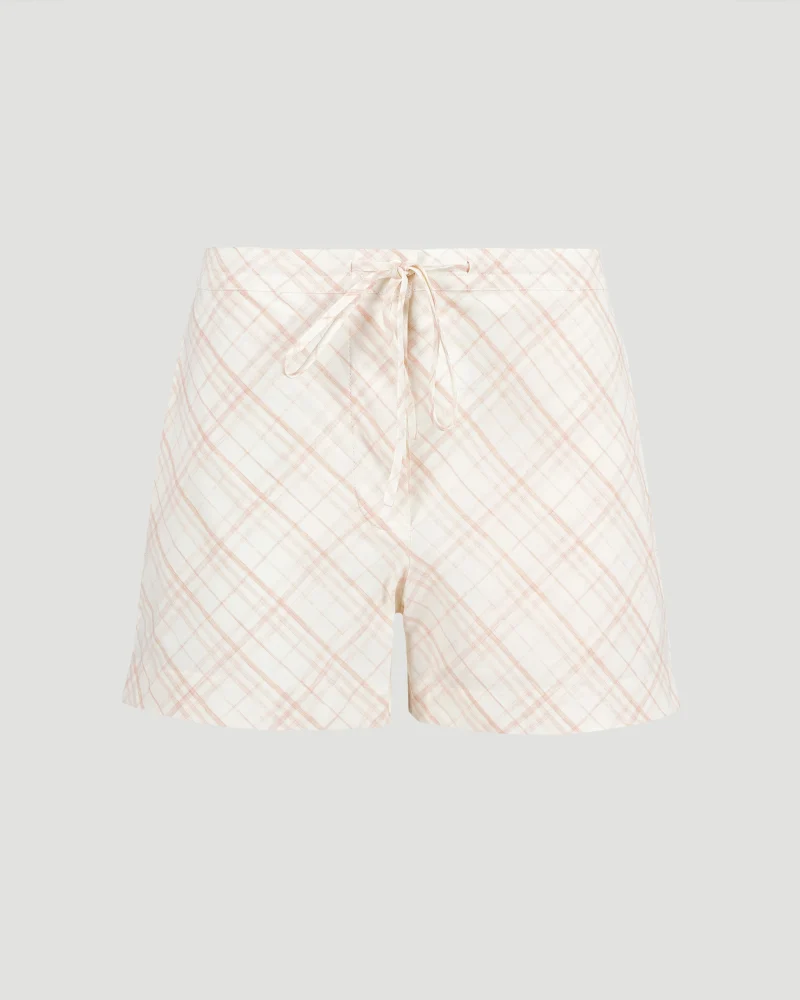 Check Cotton Pyjama Shorts in Dusky Rose
