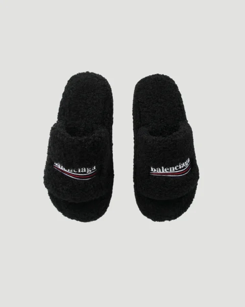 Faux-Fur Platform Slides in Black — снимка 4