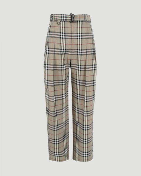 Check Silk Blend Belted Trousers