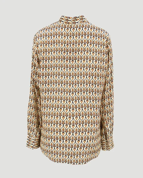 Geometric-Print Silk Crepe de Chine Shirt in Camel — снимка 2