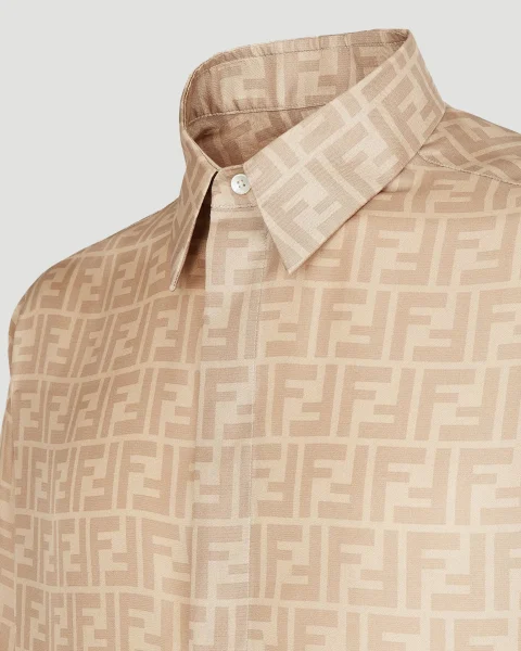 Regular Fit Beige FF Silk Shirt — снимка 3