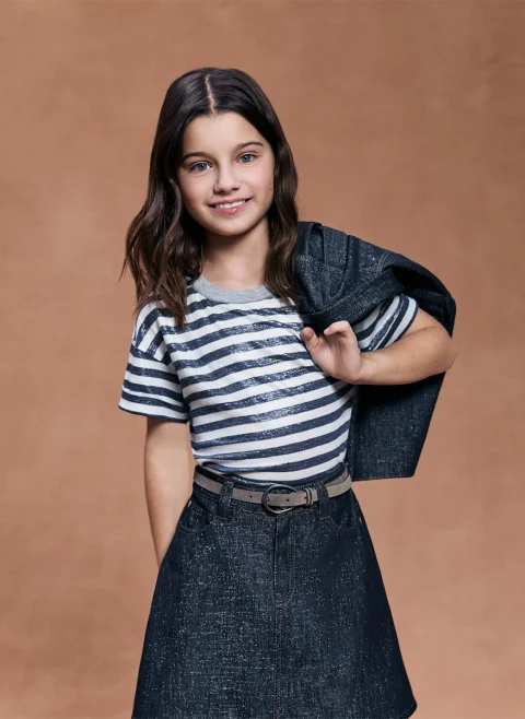 Тишърт от лен с монили Brunello Cucinelli Kids 4-6 — снимка 4