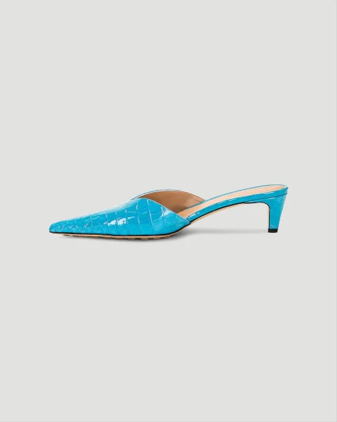 Punta Croc-Effect Leather Mules in Pool — снимка 5