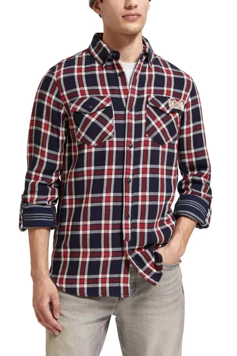 Риза Archive Double Face Twill Check 174530 SC6788 red blue check — снимка 2