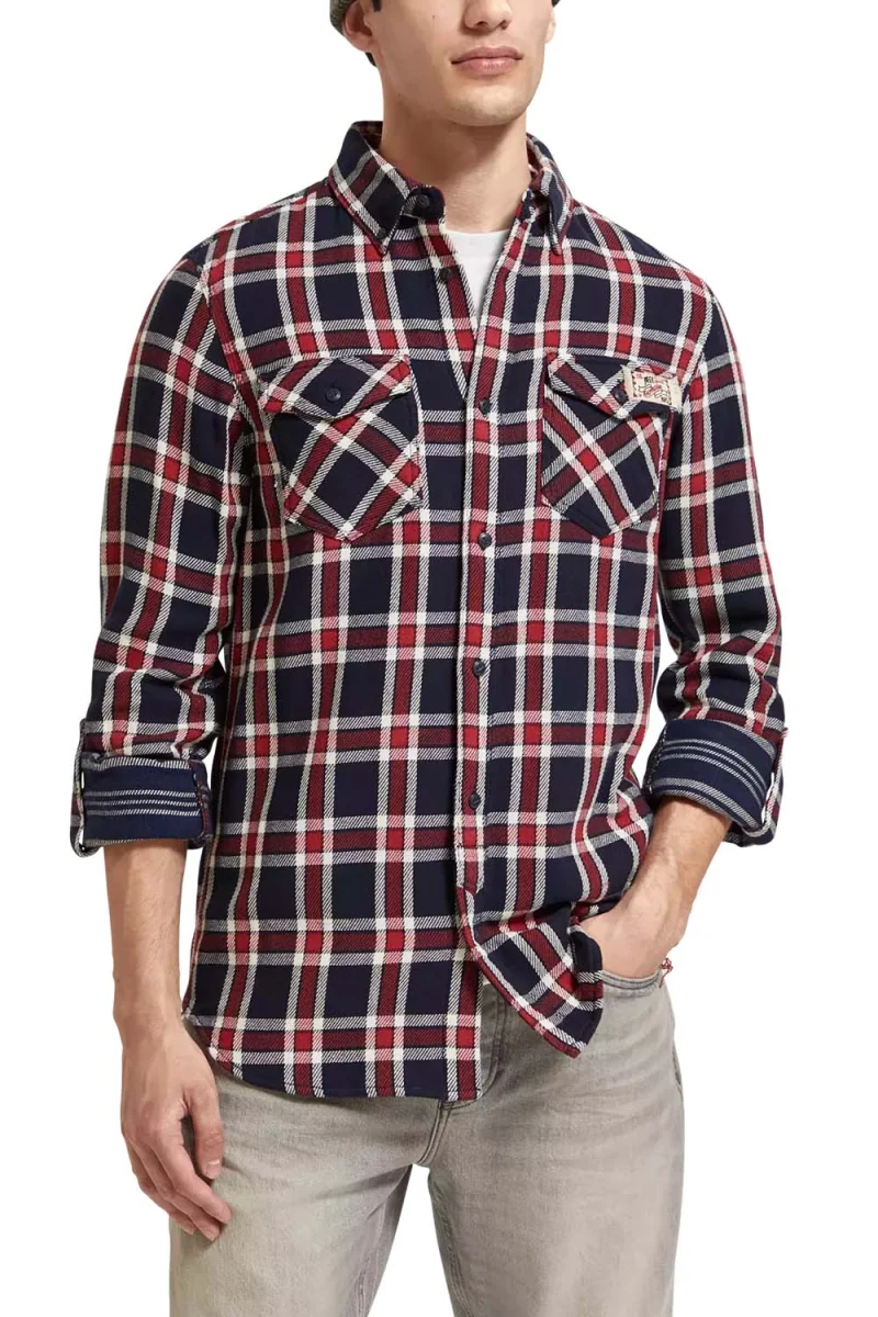 Риза Archive Double Face Twill Check 174530 SC6788 red blue check — снимка 2