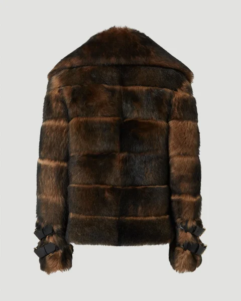 Brown Dorsato Shearling and Nappa Leather Jacket — снимка 3