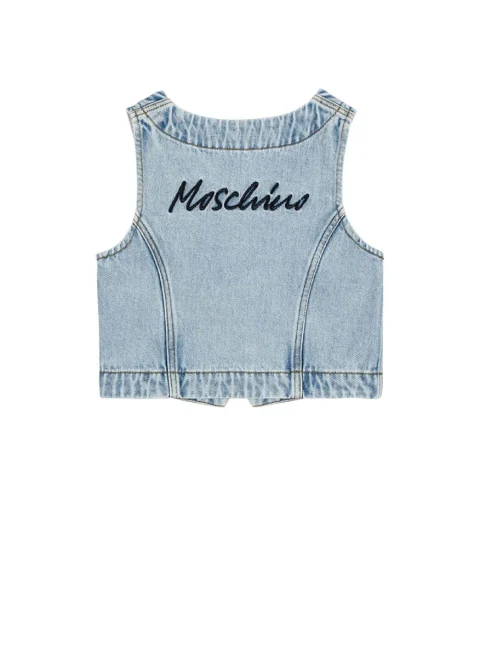 Елек от деним с бродерия Moschino Kids — снимка 2